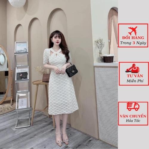 Váy trắng nữ xốp nhăn xoắn ngực tay ngắn dáng dài maxi đi tiệc cưới ulzzang Hàn Quốc