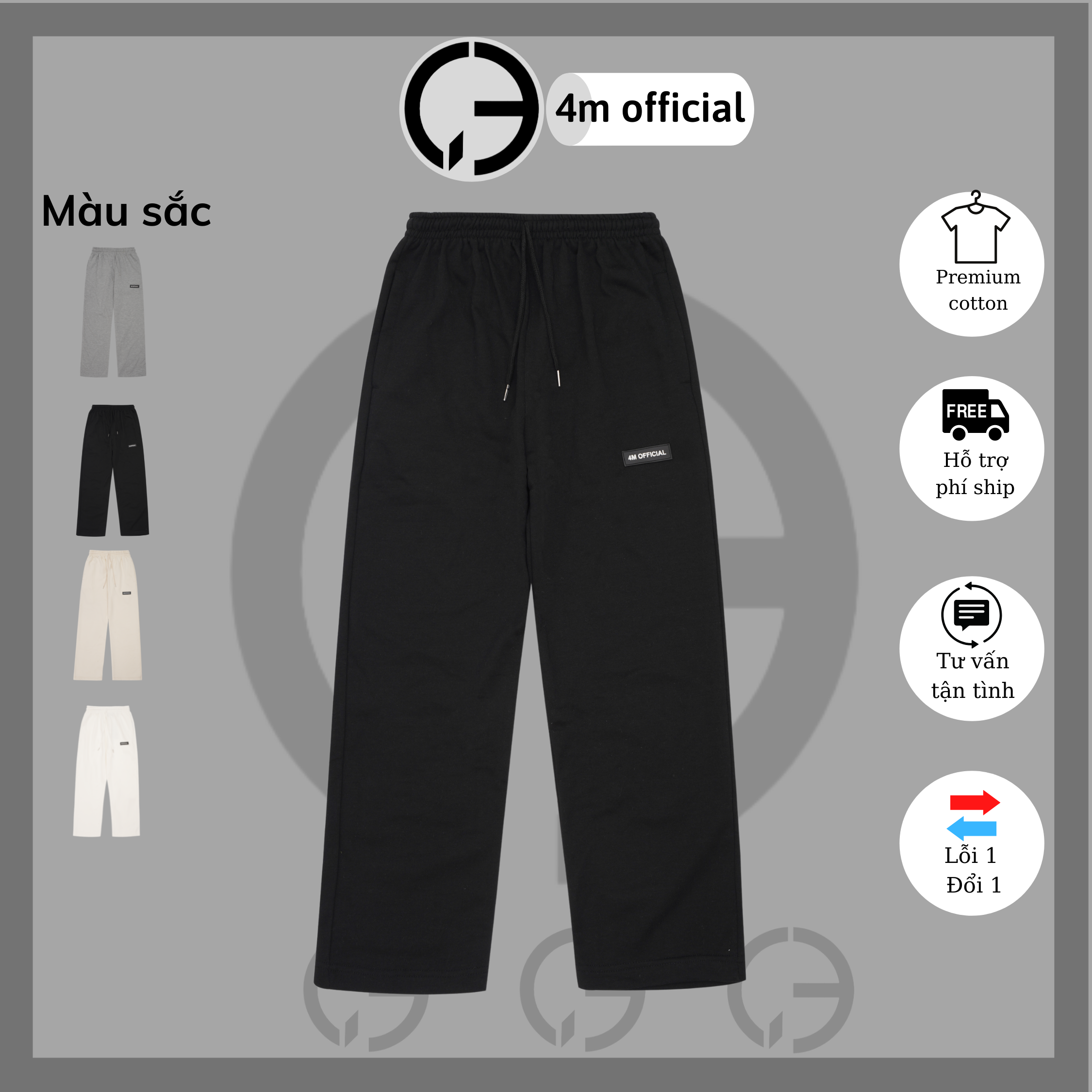 Quần thun ống suông ống rộng nam nữ 4M OFFICIAL, Quần Basic Track Pants chất nỉ cao cấp, vải co dãn tốt