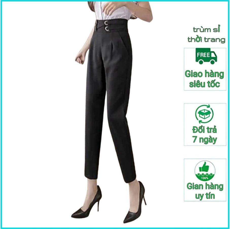 Quần tây baggy quần tây nữ công sở khuy cúc độc đáo lưng cao tôn dáng siêu đẹp , vải tuyết mưa bao đẹp