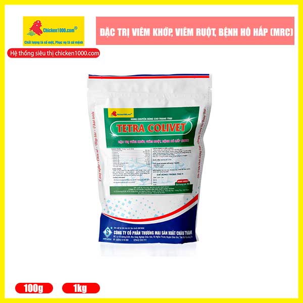 Thuốc úm gà con, vịt tetra colivet chicken1000 phòng tiêu chảy gà con, vịt