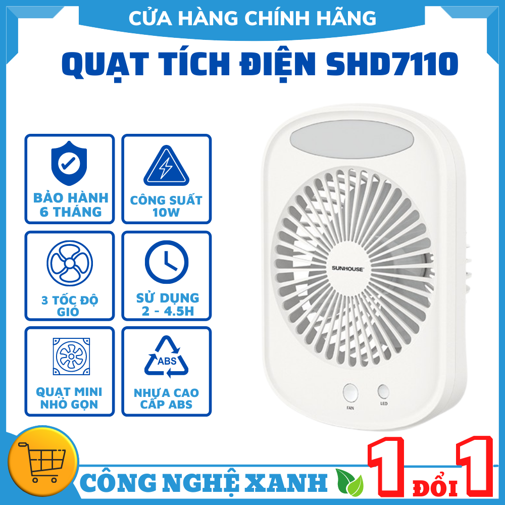 Quạt sạc mini SUNHOUSE SHD7110 , quạt tích điện , tích hợp đèn ngủ , pin trâu , quạt mini cầm tay , quạt mini để bàn , quạt mini tích điện , quạt mini tích điện để bàn , quạt mini tích điện cầm tay
