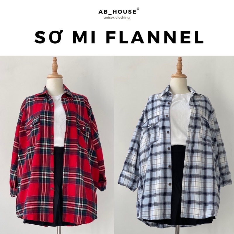 Áo sơ mi form rộng tay dài FLANNEL hoạ tiết caro