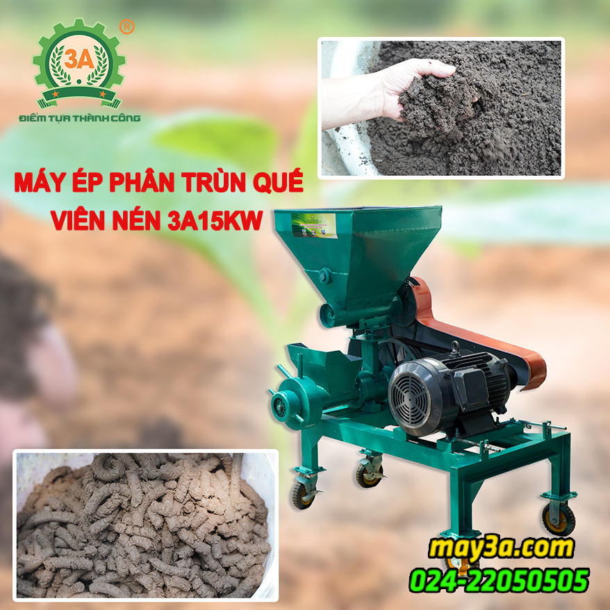 Máy ép phân trùn quế viên nén 3A15Kw