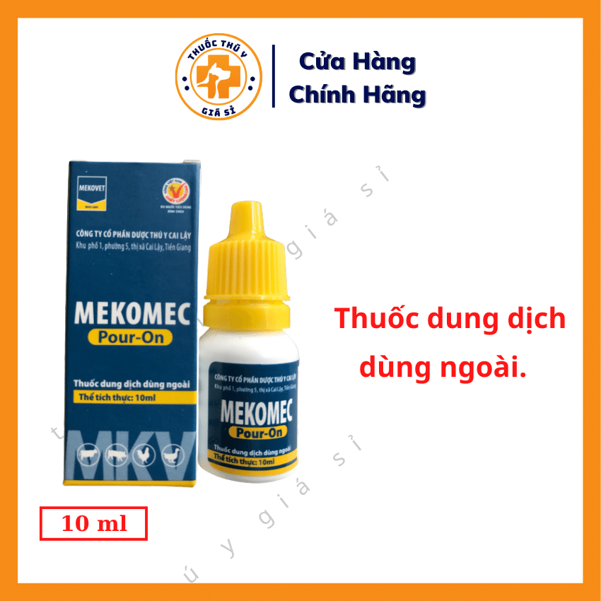 "Hoàn tiền đến 10%" CL Mekomec 10ml - Thuốc Dung Dịch Dùng Ngoài Trị Ve, Ghẻ, Bọ, Chét, Mạt Cho Chó, Mèo, Heo, Bò, Dê, Cừu - Thú Y Giá Sỉ