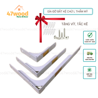 2 Gía đỡ kệ kiểu chữ L thẩm mỹ, bắt bàn kệ - Eke bắt kệ gỗ thẩm mỹ 47wood, phụ kiện nội thất
