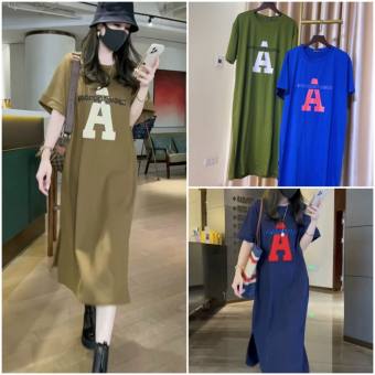 Váy suông tay lỡ in chữ A, đầm suông dáng dài form rộng cá tính