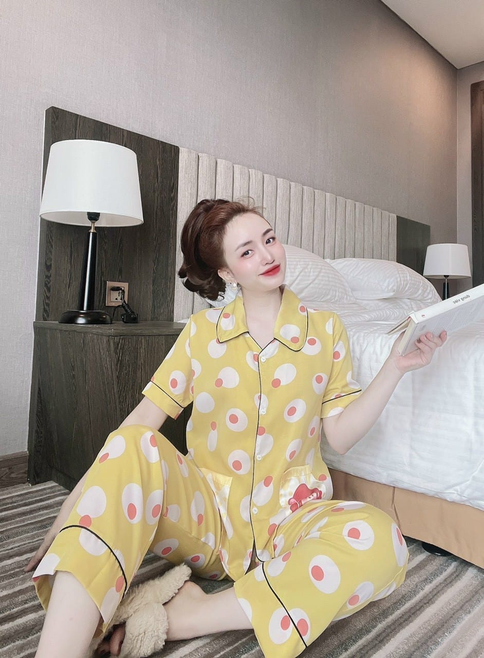 Set bộ lụa mango dài , họa tiết siêu xinh - sp y hình