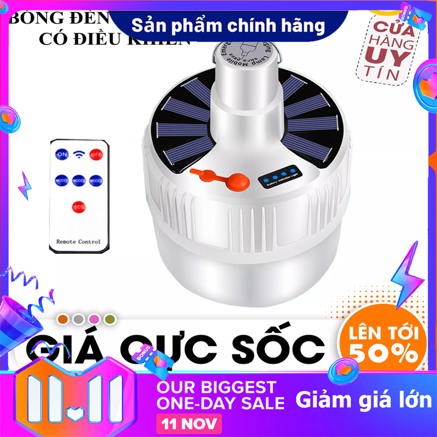 Bóng đèn led tích điện năng lượng mặt trời 200w - có điều khiển từ xa , đèn tích điện - đèn năng lượng mặt trời công suất 200w 5 chế độ sáng