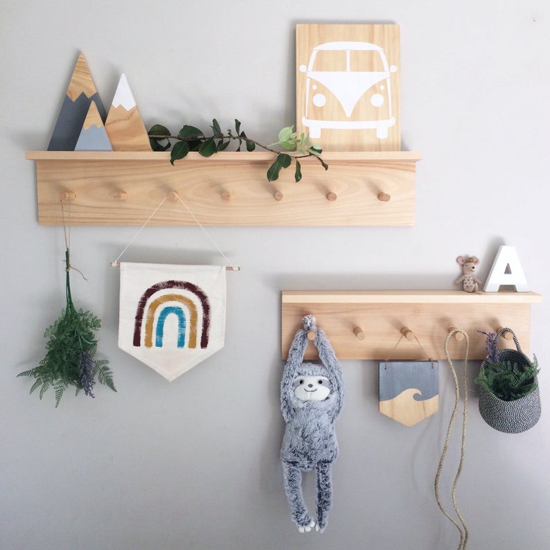 Kệ gỗ treo tường - móc quần áo- kệ trang trí decor phòng ngủ