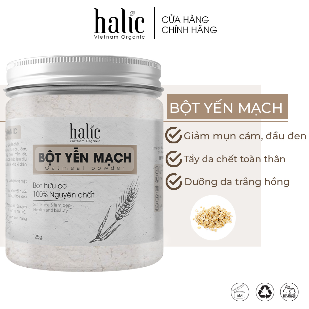 Bột Yến Mạch đắp mặt nạ nguyên chất Halic Organic 125G chống lão hóa da, ngừa mụn, làm trắng sáng da hiệu quả