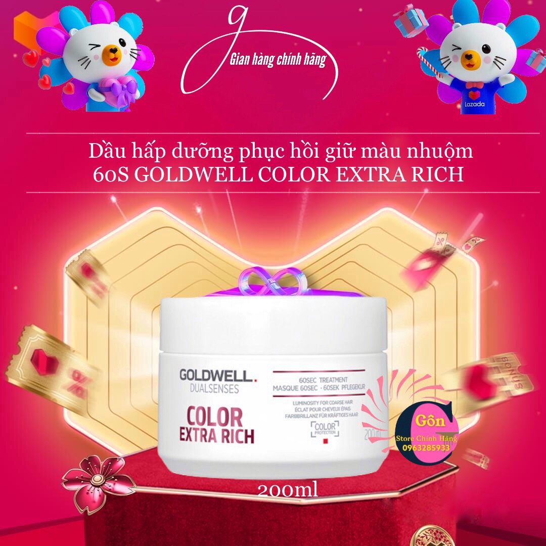 Dầu hấp dưỡng phục hồi giữ màu nhuộm 60s goldwell color extra rich 200ml hấp goldwell chính hãng