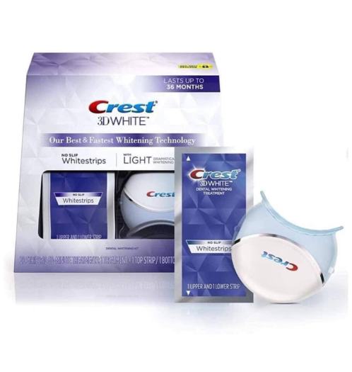Bộ Sản Phẩm Tẩy Trắng Răng Miếng Dán Crest 3D White Với Đèn