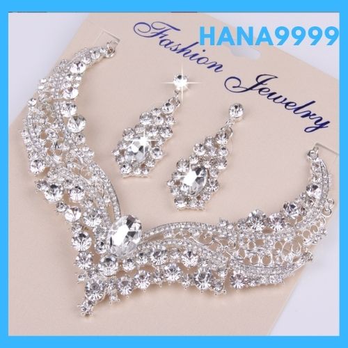 [HCM]Bộ trang sức nữ trái tim pha lê cao cấp trang sức cô dâu dự tiệc sang trọng