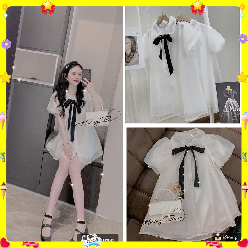 Áo sơ mi babydoll ren tơ form thụng dáng xòe áo sơ mi kiểu nữ BBD011