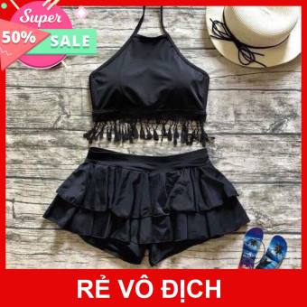 Bikini yếm tua rua + váy short kín đáo