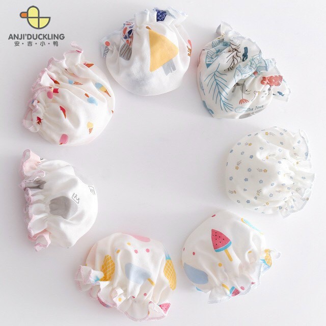 Mũ vải cotton nhún bèo cho bé gái từ 0-3 tháng. nón sơ sinh