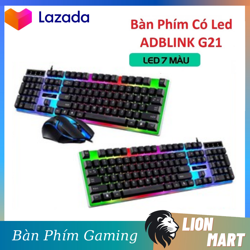 Bàn phím gaming g21 bàn phím giả cơ led 7 màu tặng kèm chuột - bảo hành 12 tháng