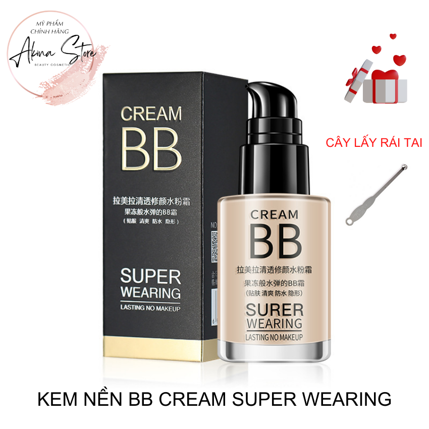 [Free Ship+Quà Tặng]Kem nền BB Cream Super Wearing 1001 Lameila makeup foudation che khuyết điểm lâu trôi,mềm mịn, tự nhiên, kiềm dầu,kem dưỡng ẩm, kem dưỡng trắng da thách thức mọi khuyết điểm,cho lớp nền căng mọng-Akina Store