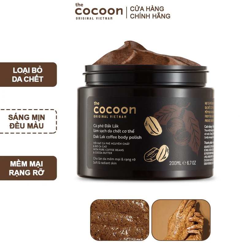 Tẩy tế bào chết body cà phê đắk lắk Cocoon 200ml làm sạch da chết cơ thể da sáng mịn đều màu hơn Mỹ Phẩm Sỉ Emer