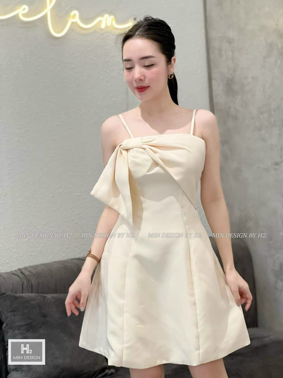 Đầm hai dây nữ, đầm đi tiệc nữ màu trơn sang chảnh, váy nữ suông mặc hè xinh xắn, đầm hai dây chéo nơ đi tiệc, kèm ảnh thật
