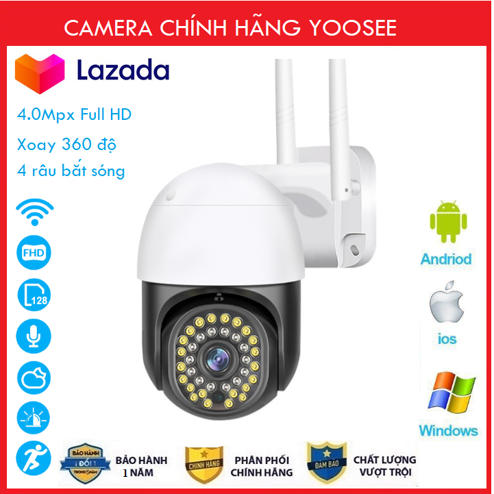 Camera wifi camera yoosee 2r28l 5.0mpx full hd 1080 siêu sắc nét chống chịu thời tiết xem đêm có màu - bh 1 năm