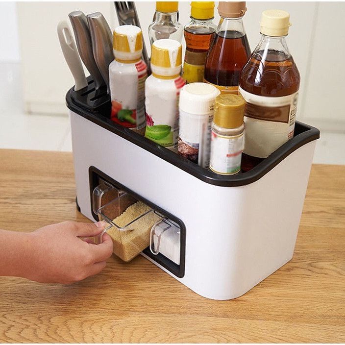 [HCM][Mẫu mới] Kệ đựng gia vị và đồ bếp Việt Nhật - hộp để gia vị - Kệ đựng gia vị và đồ bếp Việt Nhật tặng kèm 3 ly. Hủ đựng gia vị có muỗng