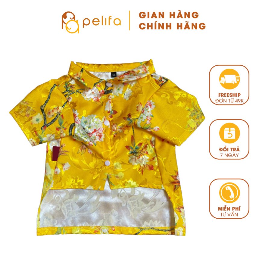 Quần áo cho chó, quần áo cho mèo, áo cho chó con, áo cho cún cưng, quần áo cho thú cưng, áo cho chó poodle, áo gấm vàng đi chơi họa tiết hoa - PELIFA