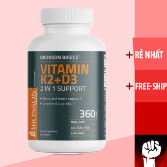 VITAMIN K2 PLUSH D3 | Bronson Basics Vitamin K2 + D3 (MK7)  [90MCG - 5000IU] [360 Viên] | Tăng Đề Kháng - Chính Hãng