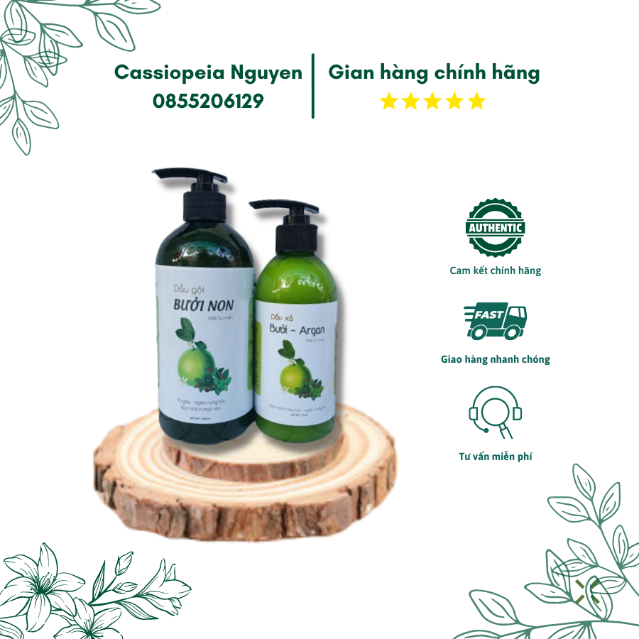 Combo dầu gội bưởi non - dầu xả bưởi argan cao cấp siêu dưỡng tóc
