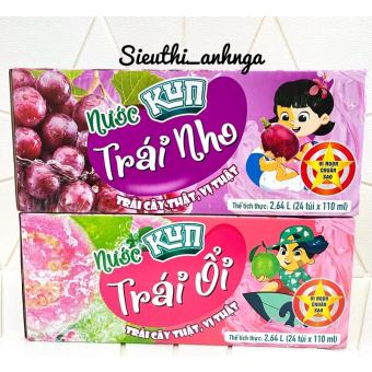 Thùng Nước Trái Cây Kun Trái Nho/Trái Ổi (24 túi x 110ml)
