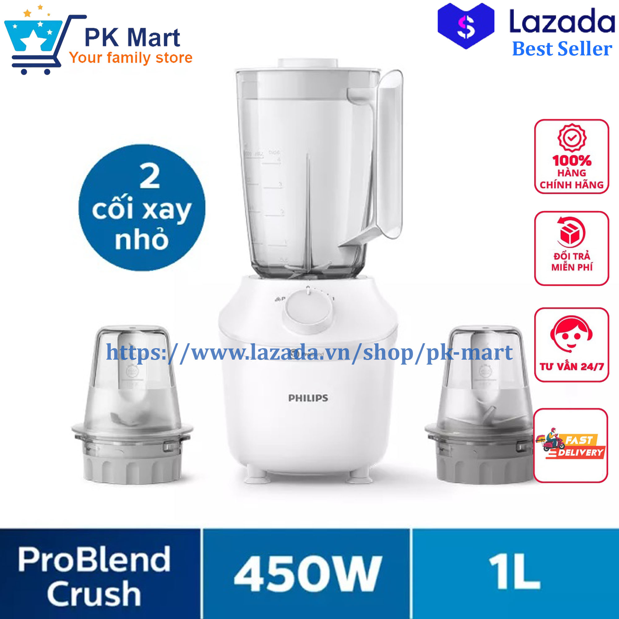 Máy xay sinh tố 2022 philips hr2041/30 - 450w 3 cối xay hàng chính hãng