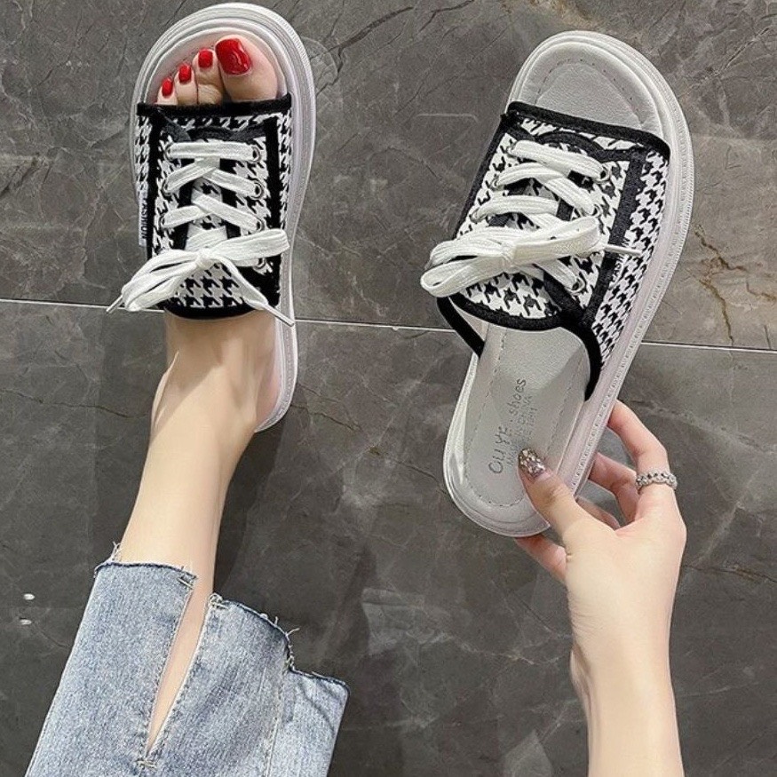 Dép kẻ caro thời trang Dép nữ quai ngang mới nhất