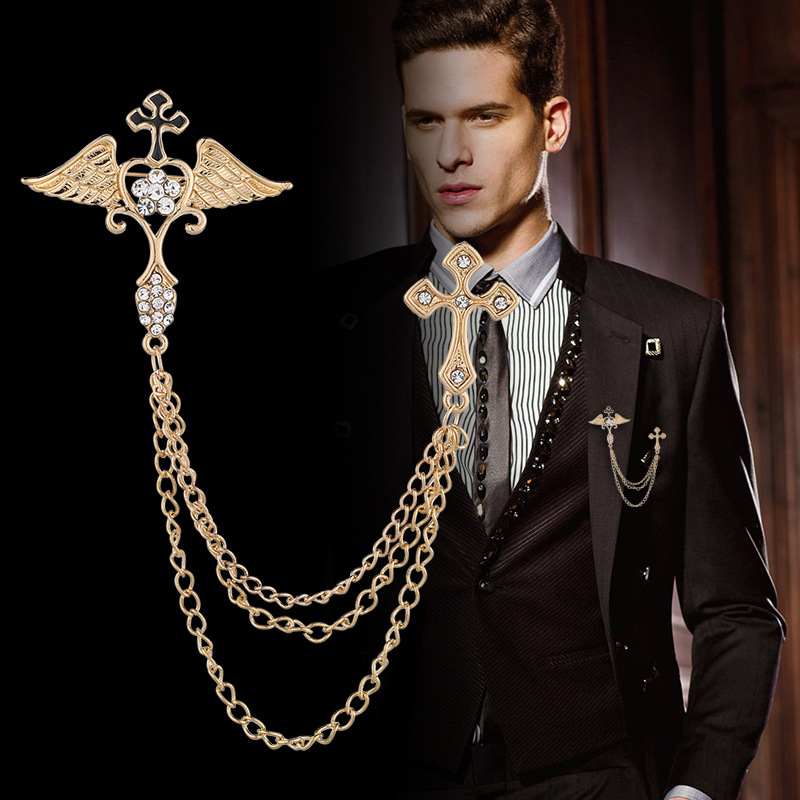 Mens collar pin with on sale chain