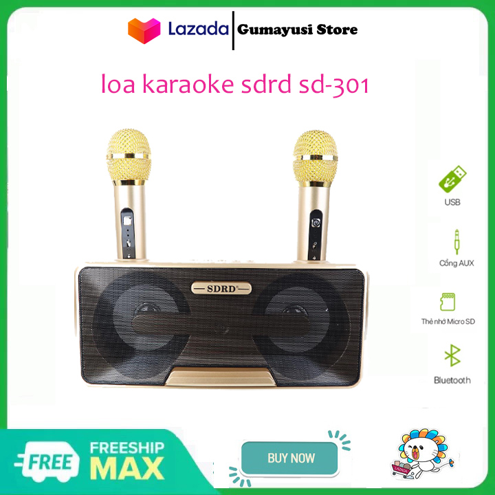 Loa karaoke xách tay sd 301-Mic Hat Karaoke Sd-301- Loa Bluetoth Karaoke Mini không dây. Loa nhật công suất lớn Loa Thùng Bluetooth Hát Karaoke hay Loa Bluetooth Karaoke SDRD SD-301+ Kèm 2 Mic Không Dây loa có giá đơc điện thoại