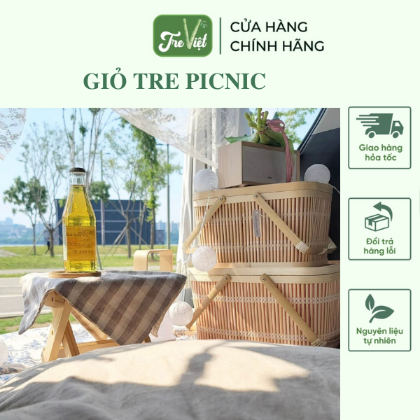 Giỏ picnic bằng tre tiện lợi - giỏ tre đựng đồ chụp hình decor - picnic basket