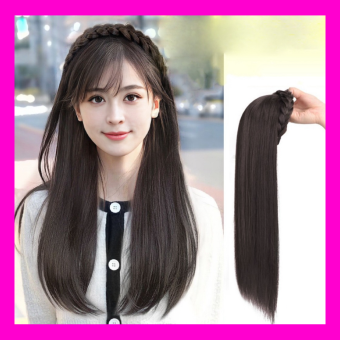 Băng đô tóc giả tết bính cài nửa đầu dáng xoăn và thẳng