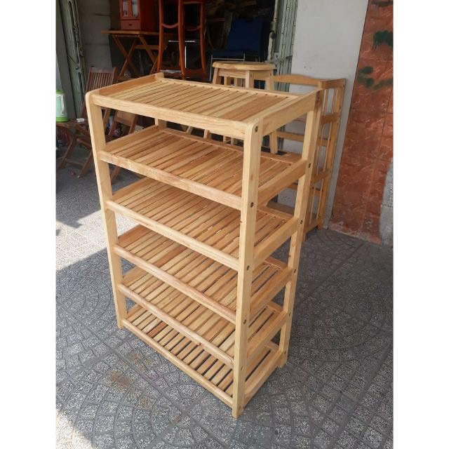 Kệ giày dép 6 tầng rộng 60cm gỗ cao su - hàng lắp ráp
