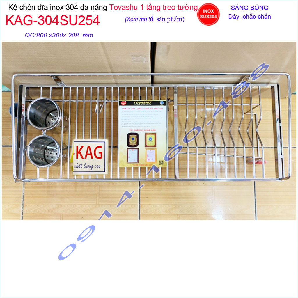 Kệ chén bát tovashu kag-304su254-80cm kệ chén dĩa có ống đũa máng dao thớt inox sus304 nhật cao cấp