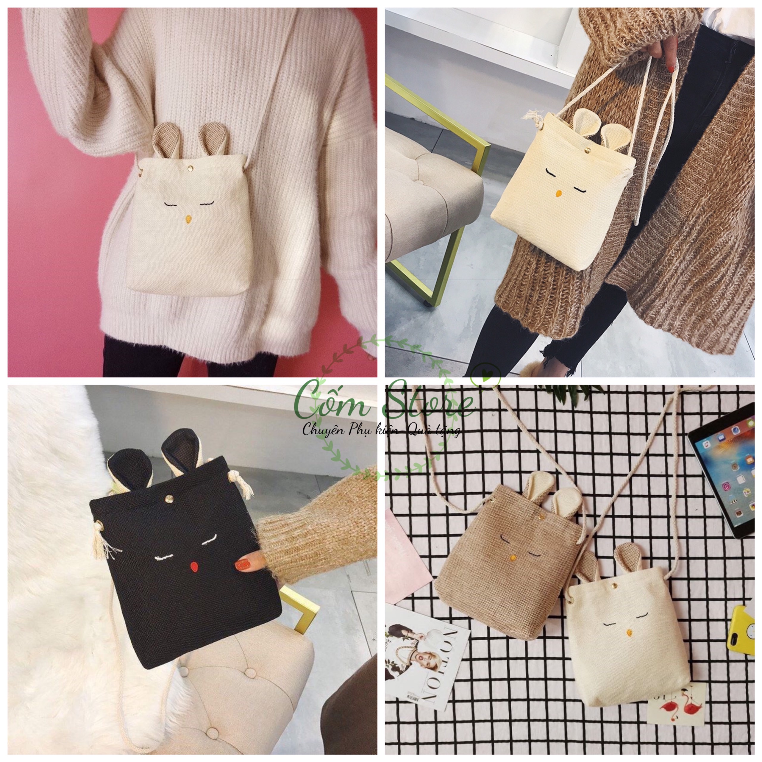 Túi đeo chéo, túi tote vải bố tai thỏ xinh xắn