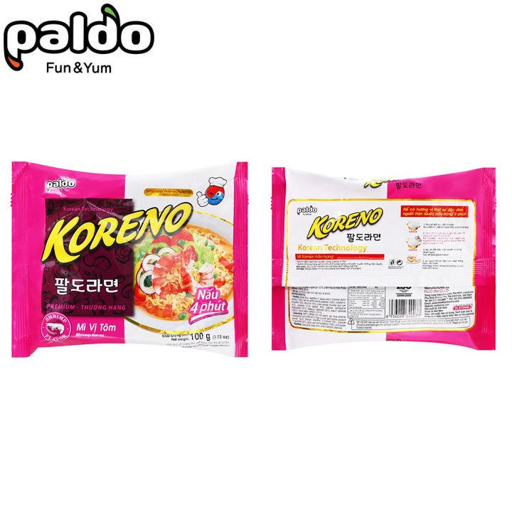 Túi 10 gói mì ăn liền hàn quốc koreno 100g - mì koreno vị kimchi , bò cay , tôm , gà , nấm 10gói x 100gr
