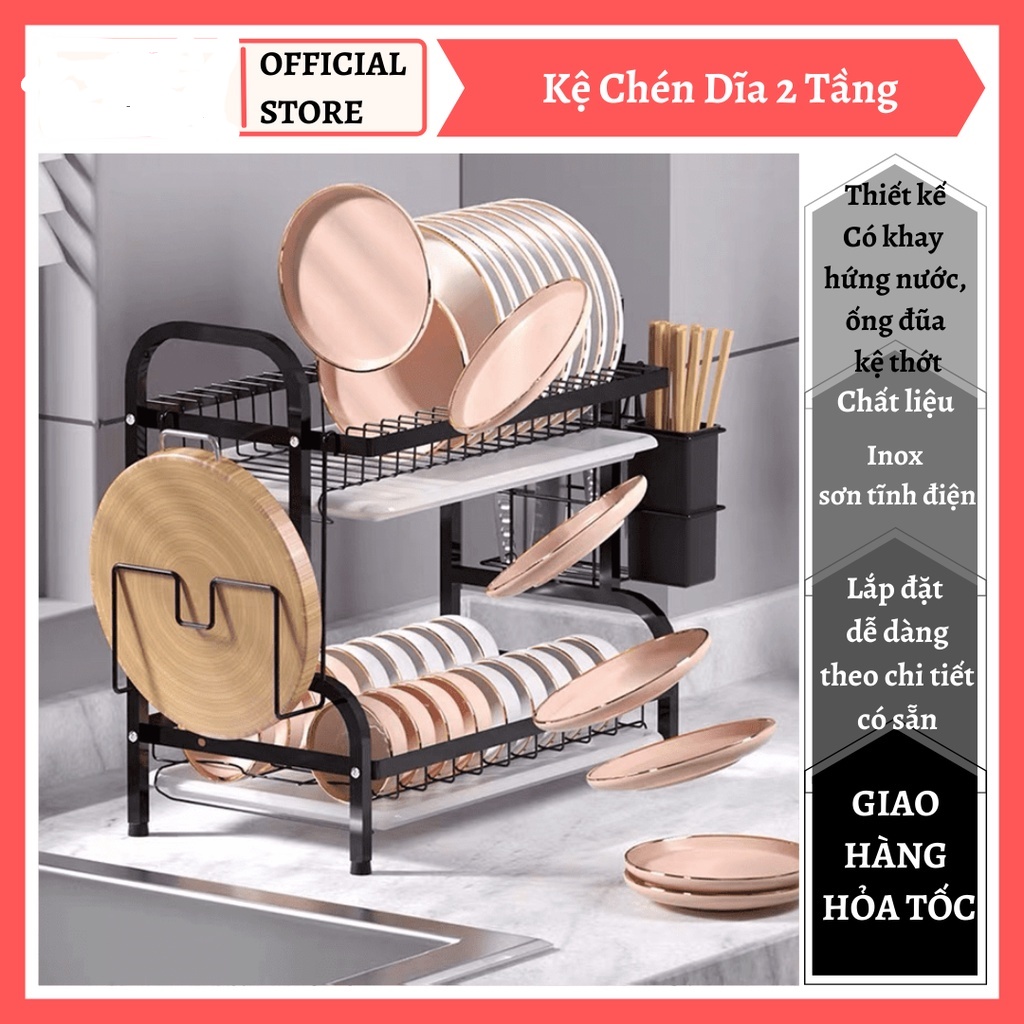 Kệ bát đĩa 2 tầng đa năng , kệ chạn úp chén dĩa đa năng sơn tĩnh điện kệ úp chén dĩa 2 tầng không gỉ sơn tĩnh