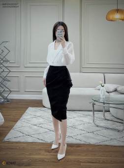 Chân Váy CCHAT Dáng A Ly Hông Rủ Vát Chất Tuytsi Cao Cấp 22CDS2031OT