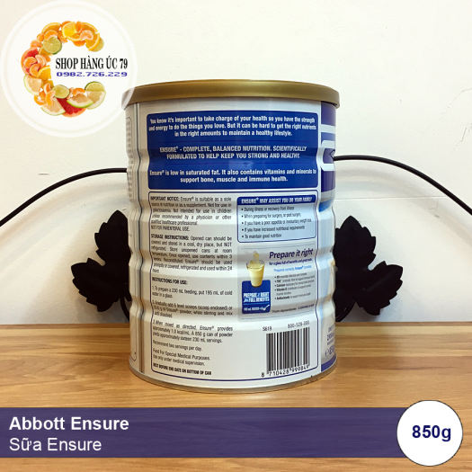 ABBOTT ENSURE VANILLA (NEW TASTE) 850g NET - Sữa bột Ensure hương vị Vani của Úc (mẫu mới) 850g