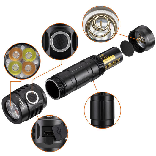 Sofirn IF25 Có Thể Sạc Lại Với Công Suất Lớn Đèn Pin LED 2500lm Nhiệt Độ Tùy Biến Màu Sắc Ánh Sáng Từ 2700K Đến 6500K 4Pcs LED Chủ Đề