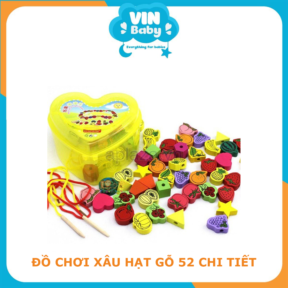 Đồ chơi xâu hạt gỗ 52 và 106 chi tiết - Đồ chơi gỗ, đồ chơi trí tuệ bằng gỗ, lắp ghép, xâu hình cho bé - VinBaby