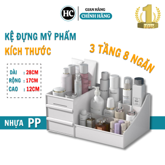 Kệ Đựng Mỹ Phẩm 3 Tầng 8 Ngăn, Hộp Đựng Đồ Trang Điểm Makeup Bằng Nhựa Cao Cấp Kệ để son kệ đựng mỹ phẩm nhựa giá để son tiện lợi Kệ Đựng Đồ Dùng Cá Nhân Đựng Đồ Trang Điểm Tủ đựng mỹ phẩm mini