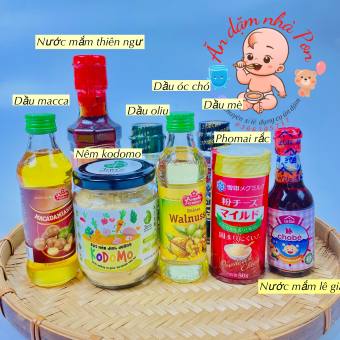 Dầu ăn dặm,gia vị ăn dặm cho bé từ 6 tháng-Dầu óc chó,dầu mè,macca....