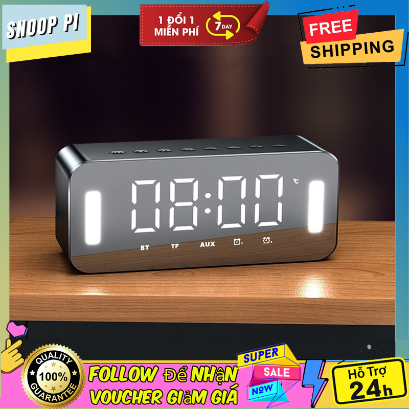 Loa bluetooth H8 kèm đồng hồ báo thức,đo nhiệt độ, loa âm thanh siêu hay, bass trầm ấm, pin trâu có thể làm gương soi, giá đỡ điện thoại tương thích với mọi hệ điều hành