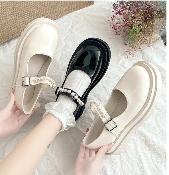 Giày búp bê nữ Lolita đính ngọc cao cấp đế 5 phân ôm chân phong cách Hàn Quốc