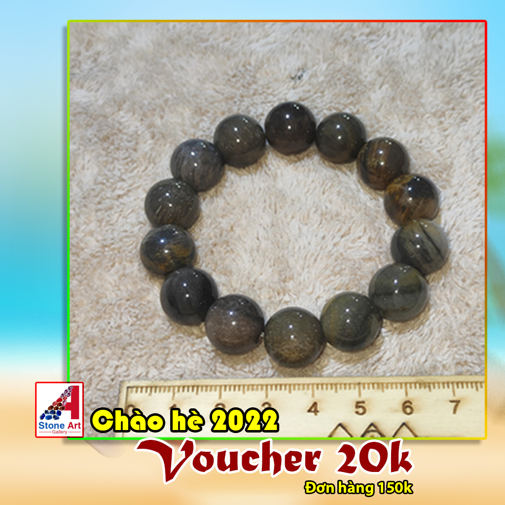 Vòng tay chuỗi hạt đá gỗ hóa thạch - chuỗi 14 ly - stone art